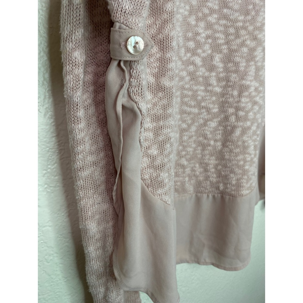 Deletta Anthropologie Pink Mixed Media Chiffon Hem Knit Sweater Top Size M - Picture 6 of 8
